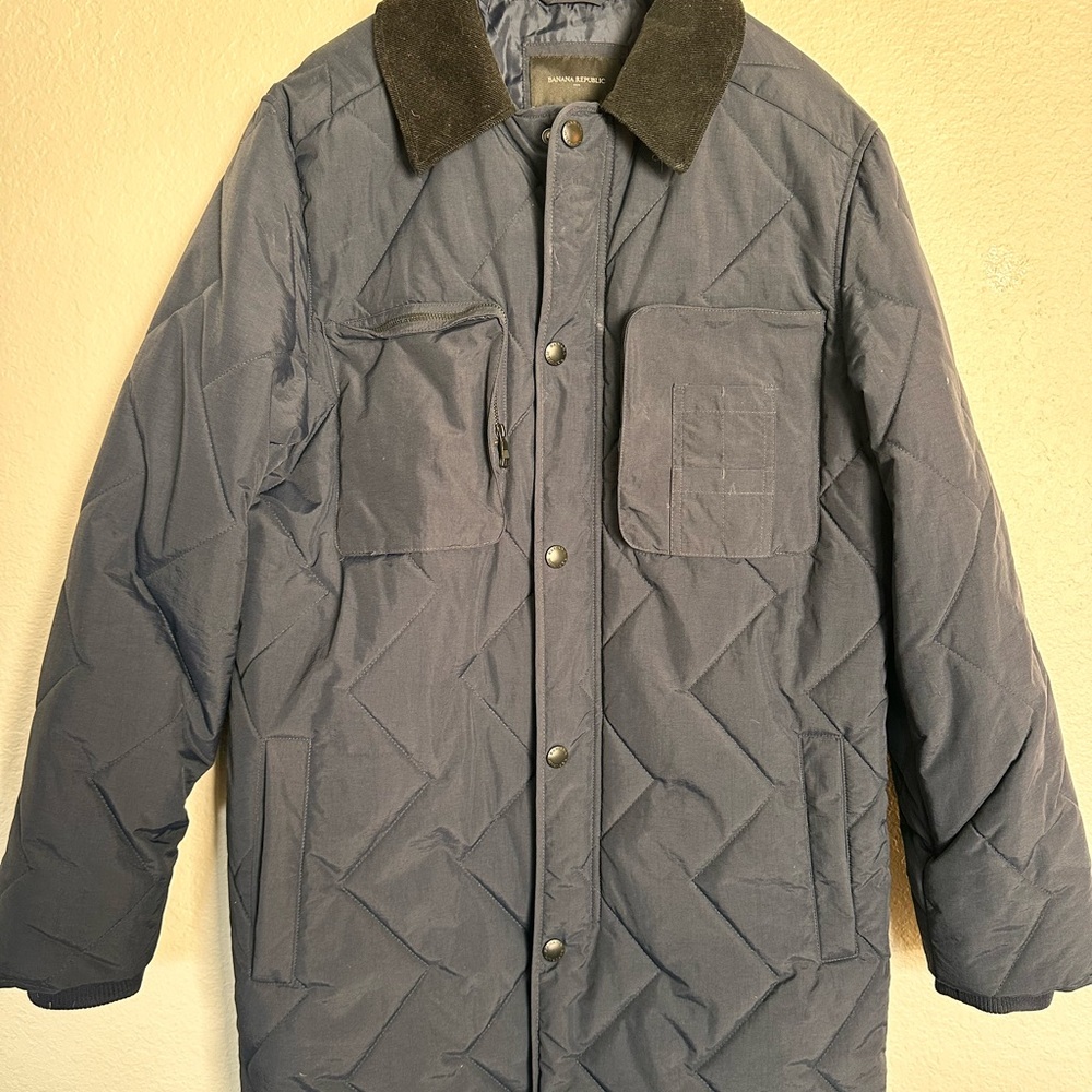 Banana Republic Men's Blue Quilted Puffer Jacket